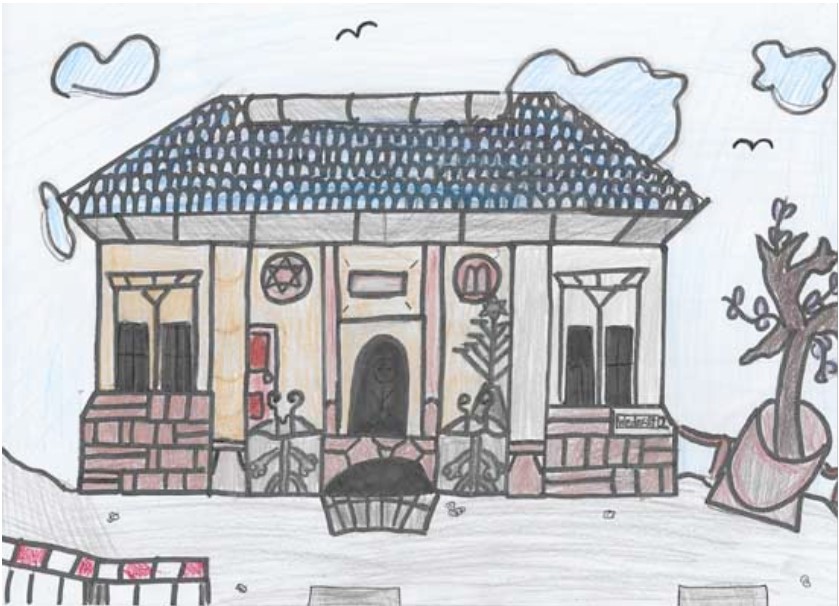 Ein gemaltes Kinderbild von einem Gotteshaus