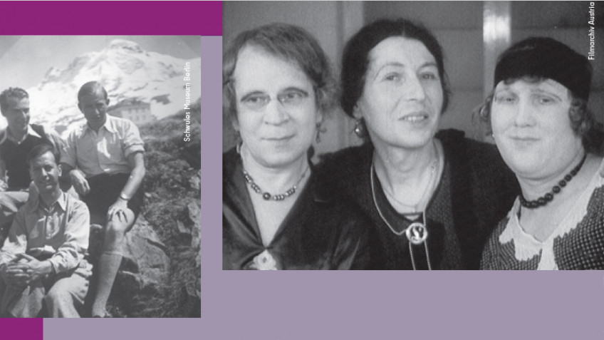Collage von Fotos der Ausstellung, zum Teil mit trans*-Personen darauf