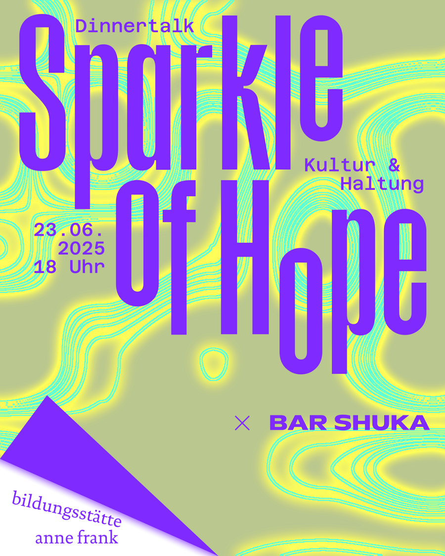 Flyer zur Veranstaltung "Sparkle of Hope: Kultur und Haltung" Auf dem Bild steht in großer, lila Schrift "Sparkle of Hope" und in kleiner lila Schrift stehen die Daten, das ganze ist vor einem gelben Hintergrund
