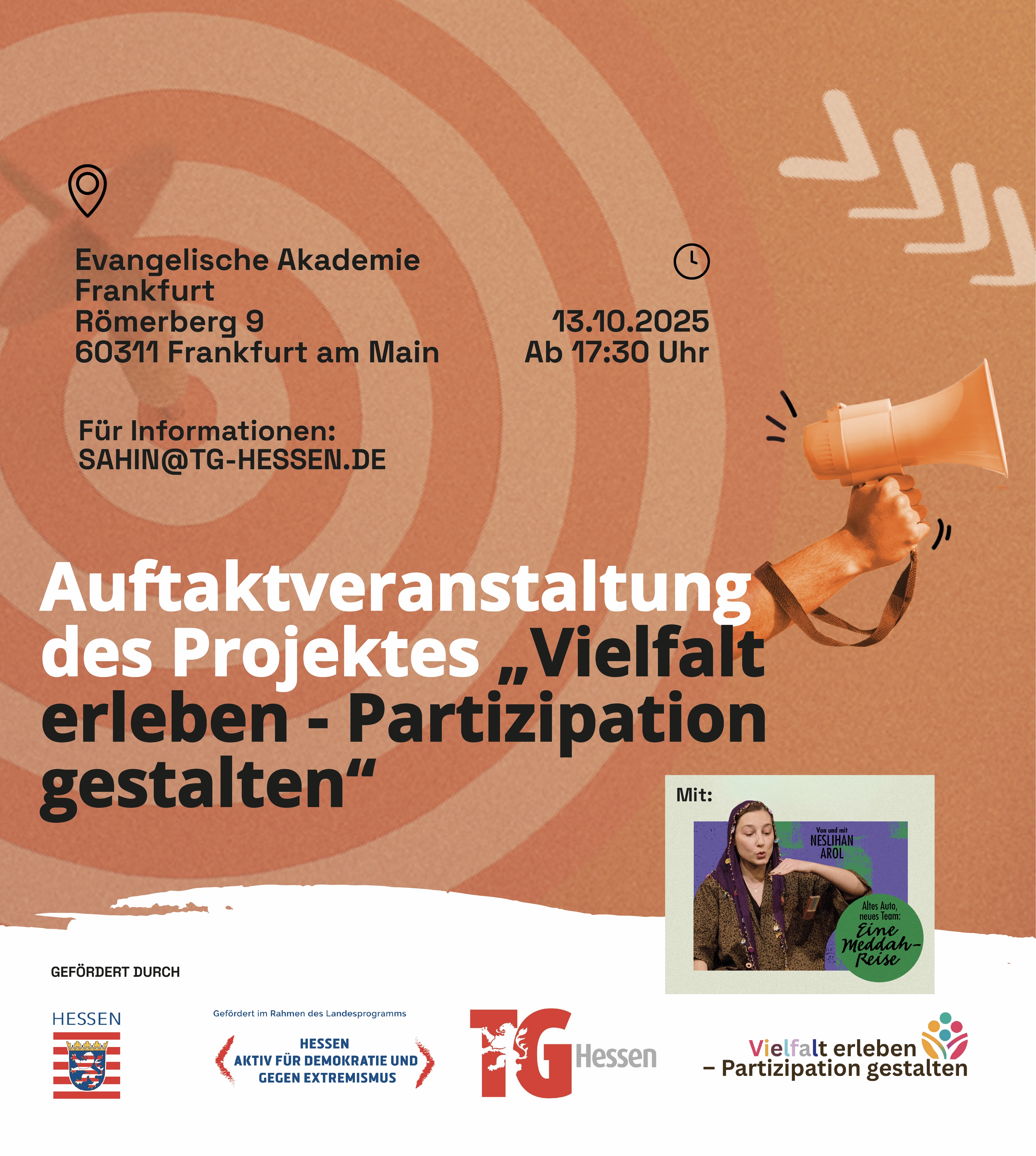 Plakat zur Veranstaltung mit Megaphon und teilnehmenden Künstler:innen