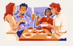 Grafik mit Menschen an einem Essenstisch