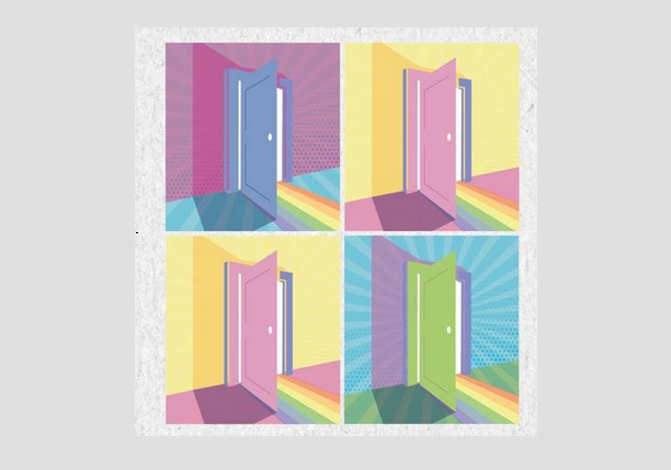 Eine Grafik mit offenen Türen