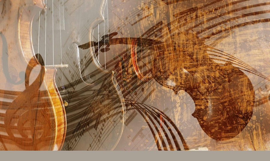 Instrumente vor einem Notenblatt abstrakt