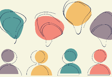 Grafik mit Personen und Sprechblasen