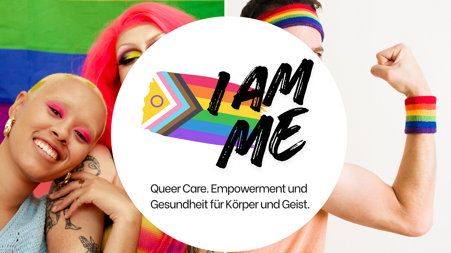 Drei Personen die lächeln. Davor ist der Schriftzug "I AM ME" zu lesen