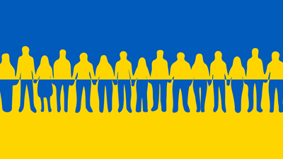 Grafik in Farben de Ukraine mit Personen
