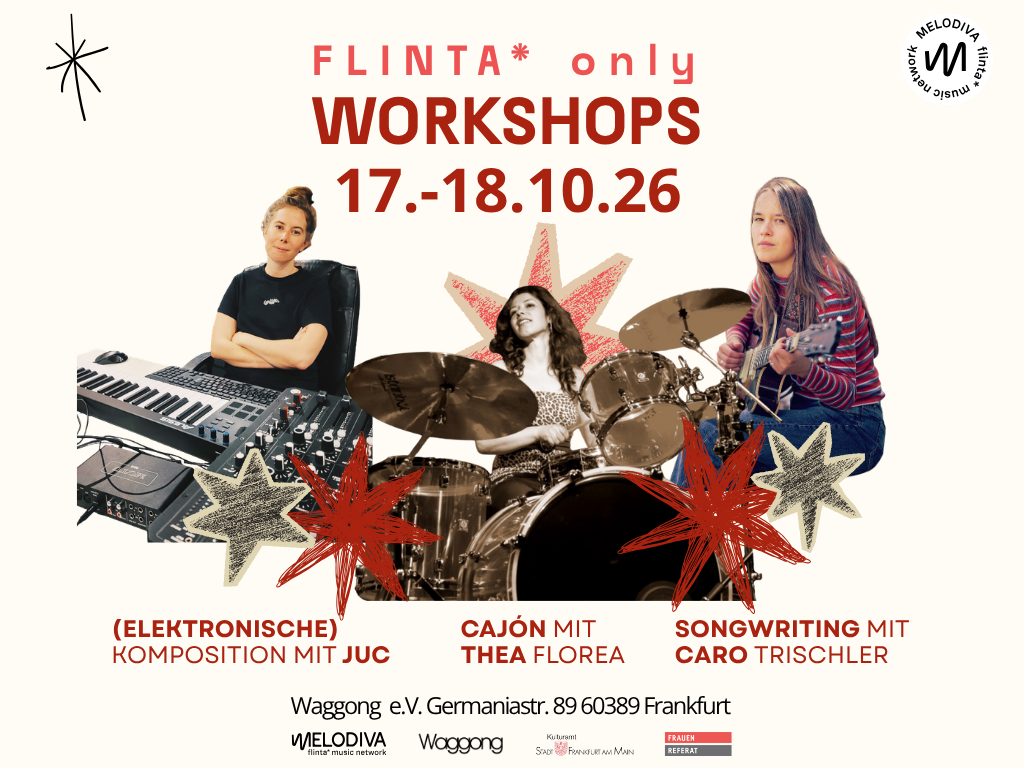 Verschiedende FLINTA* Personen die musizieren, dazu die Informationen aus dem Text 